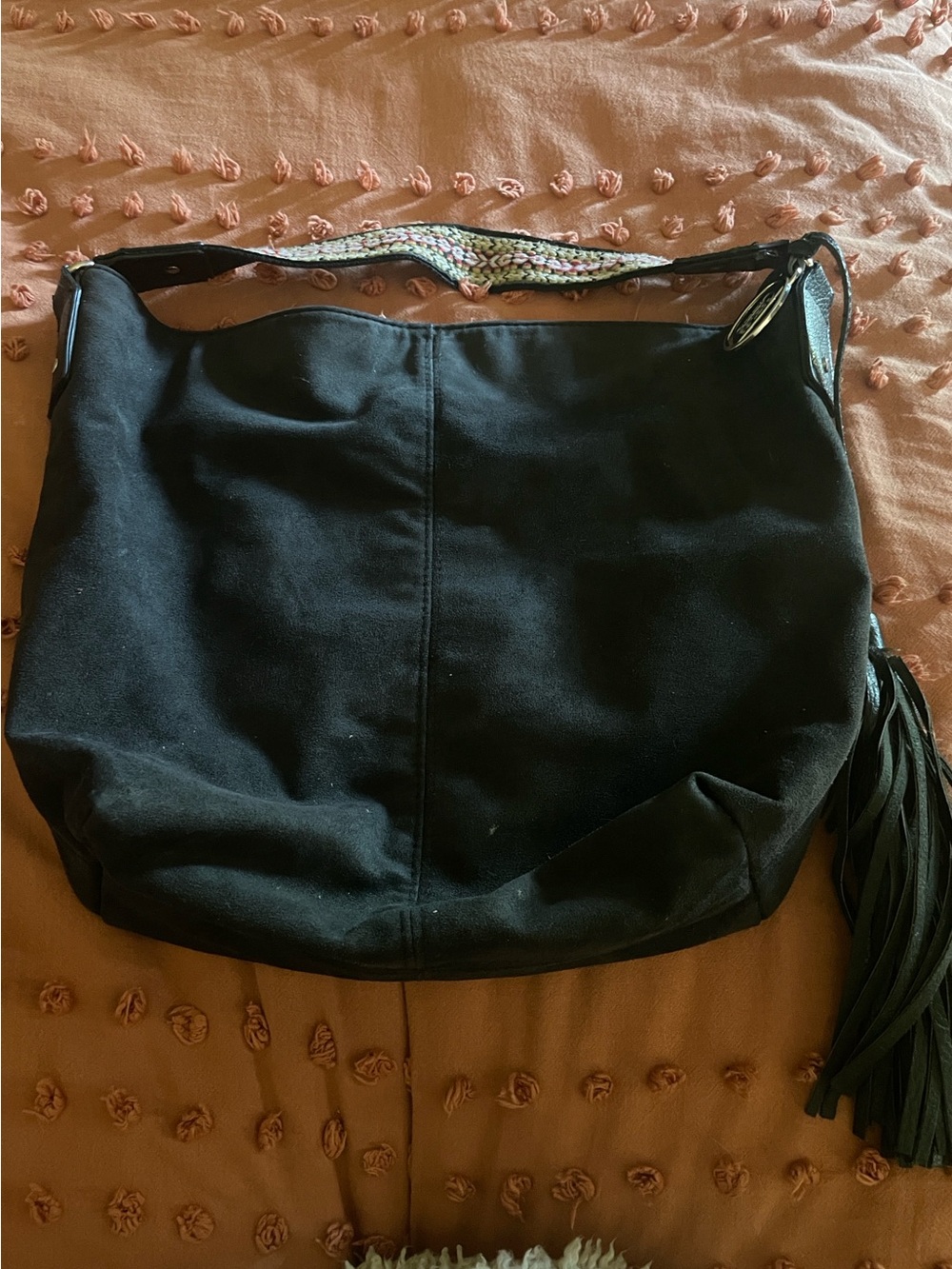 Carlos by Carlos Santana Black Shoulder Hobo with Leather Fringe Tassel